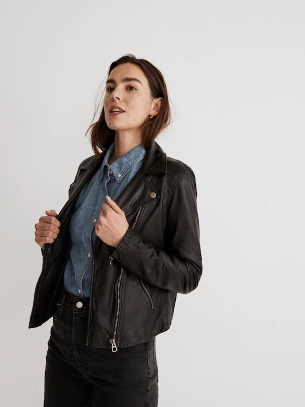 Madewell Washed Leather Motorcycle Jacket: Brass Hardware Edition NWT XL